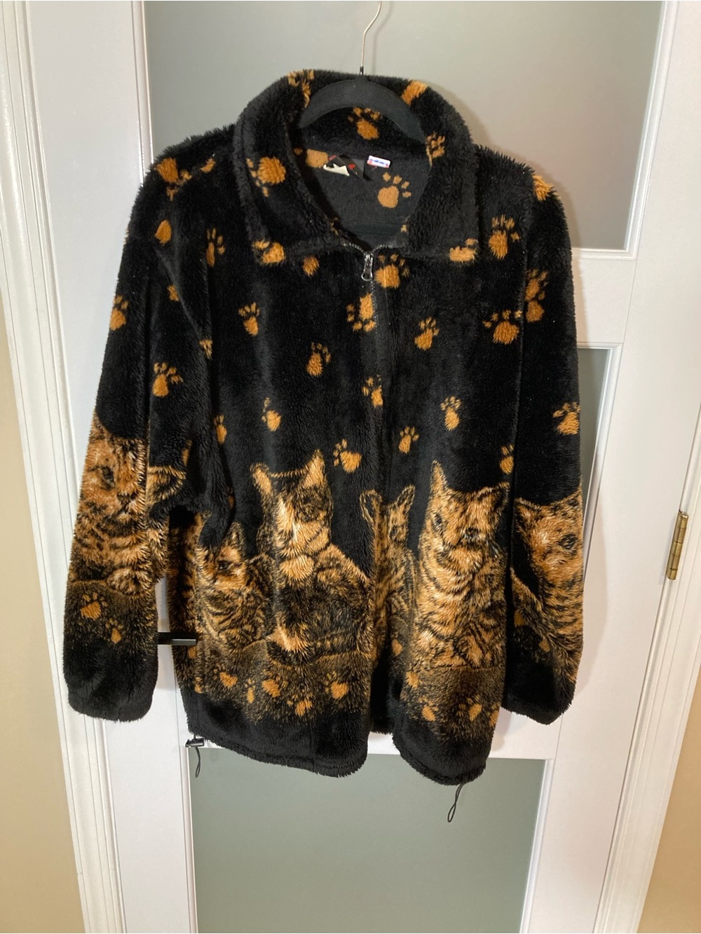 Vintage Mazmania Fleece Cat All Over Print Full Zip Jacket XL